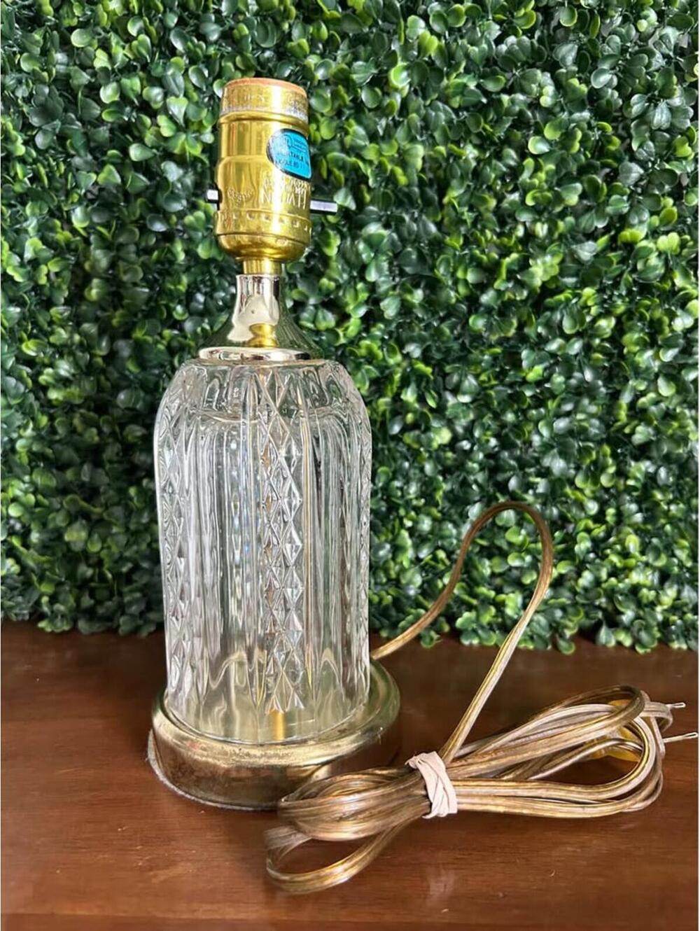 Vintage Cut Glass Accent Lamp Brass Tone Crystal Style Table Lamp